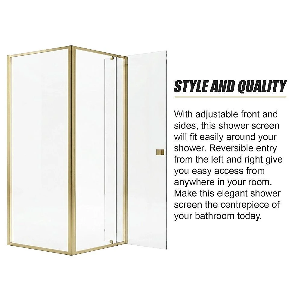 Adjustable Semi Frameless Shower Screen 82-90cm x 89-92cm With Gold Hardware For Modern Bathrooms thumbnail 8