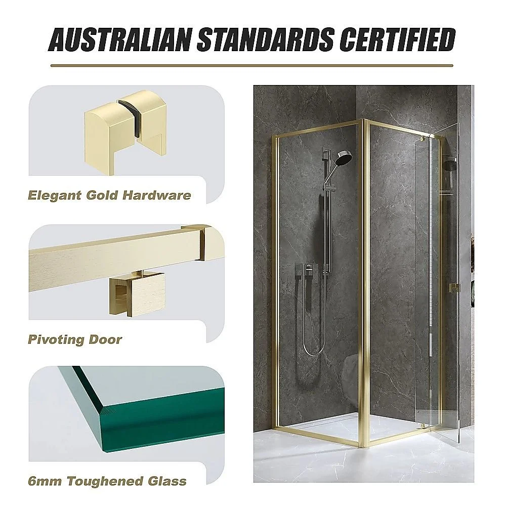 Adjustable Semi Frameless Shower Screen 82-90cm x 89-92cm With Gold Hardware For Modern Bathrooms thumbnail 9