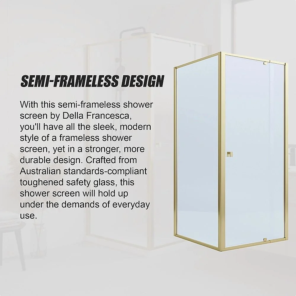 Adjustable Semi Frameless Shower Screen 82-90cm x 89-92cm With Gold Hardware For Modern Bathrooms thumbnail 10