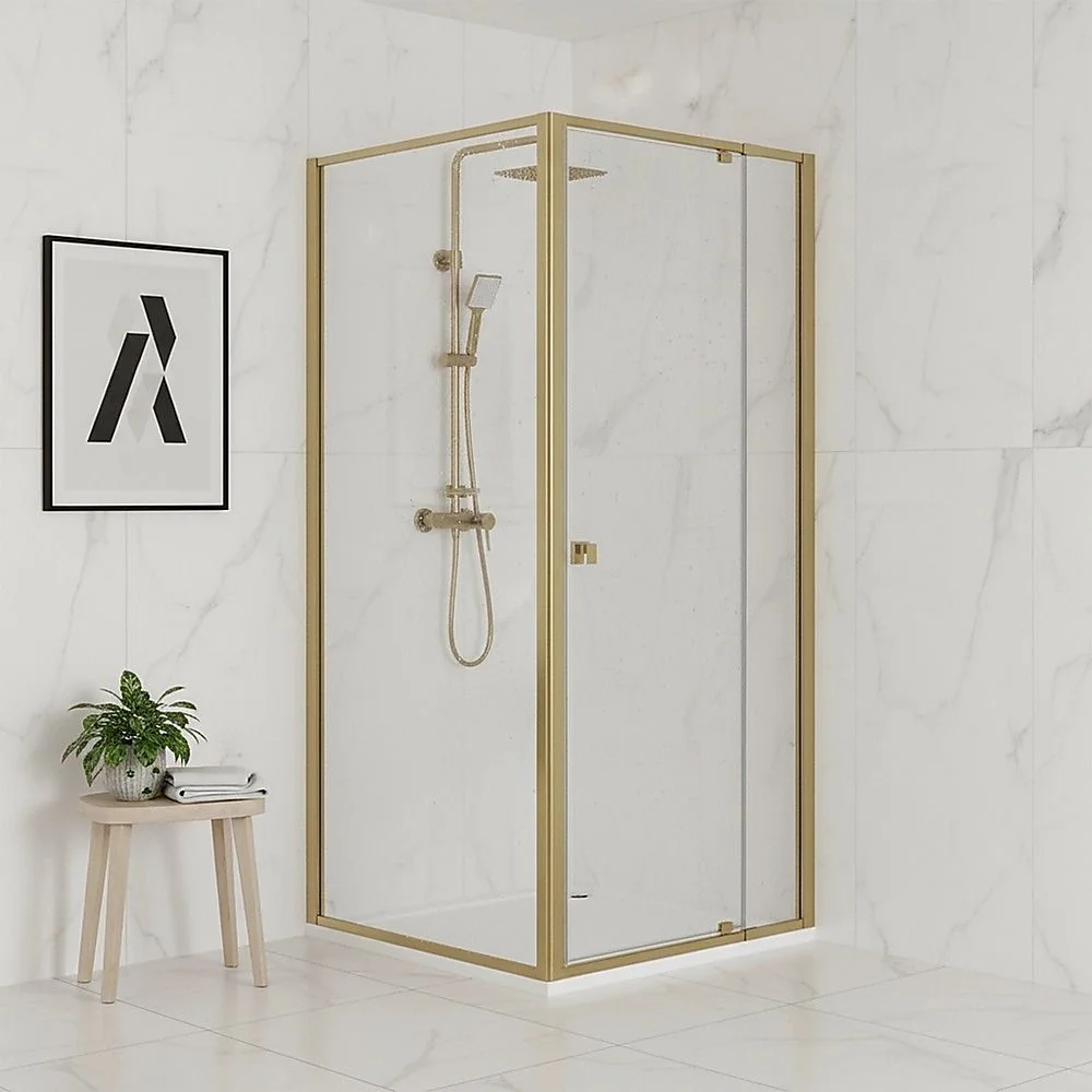 Adjustable Semi Frameless Shower Screen 74-82cm x 89-92cm With Gold Hardware For Modern Bathrooms thumbnail 5