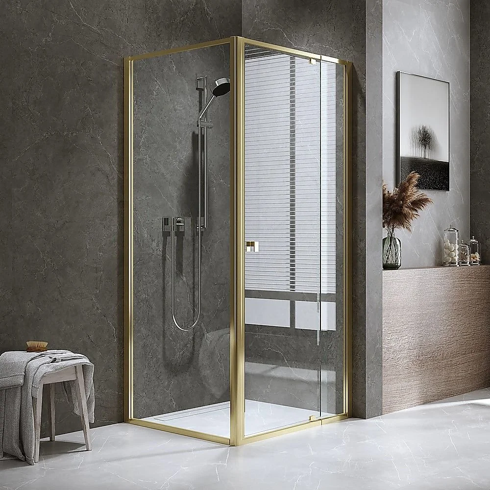 Adjustable Semi Frameless Shower Screen 74-82cm x 89-92cm With Gold Hardware For Modern Bathrooms thumbnail 7