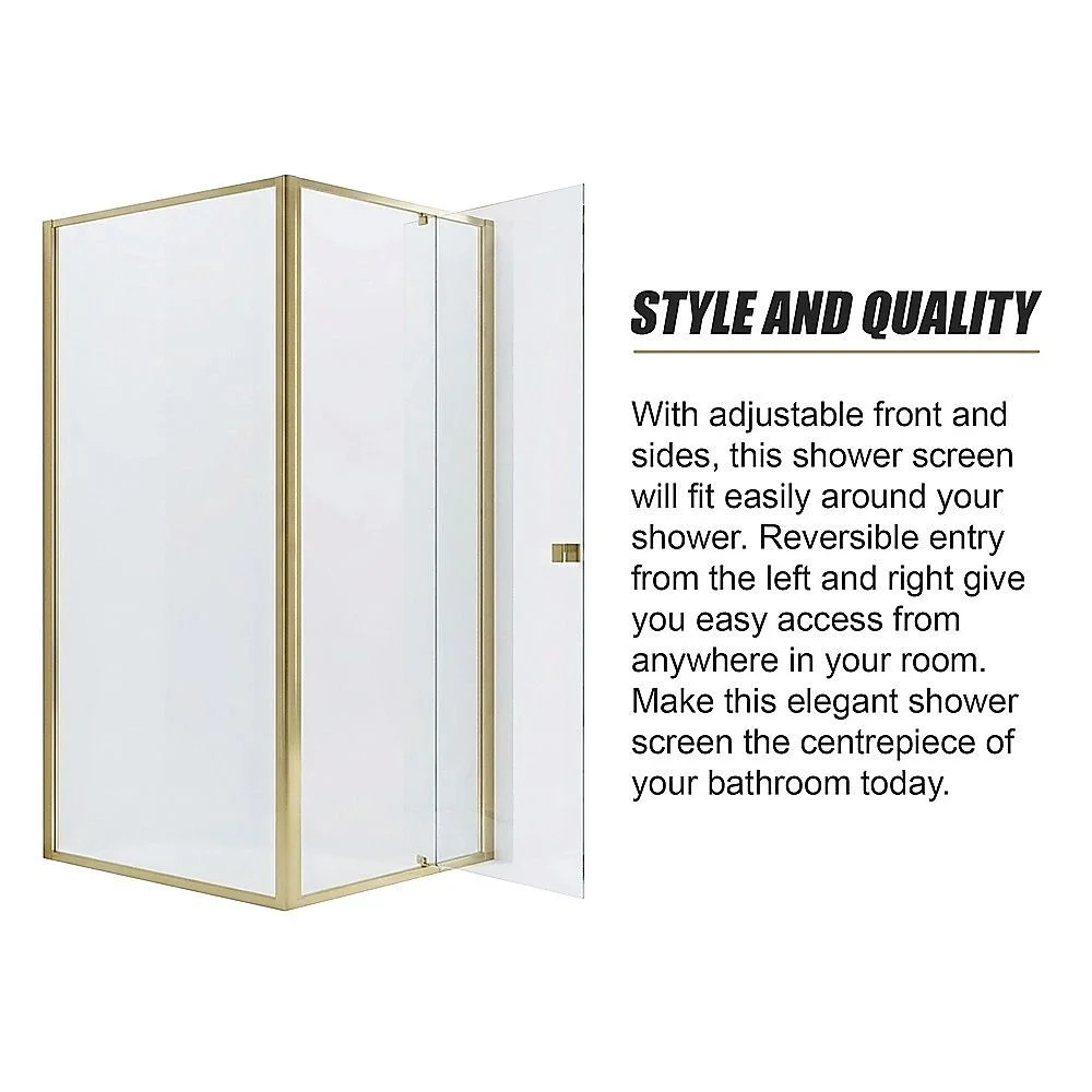 Adjustable Semi Frameless Shower Screen 74-82cm x 89-92cm With Gold Hardware For Modern Bathrooms thumbnail 8