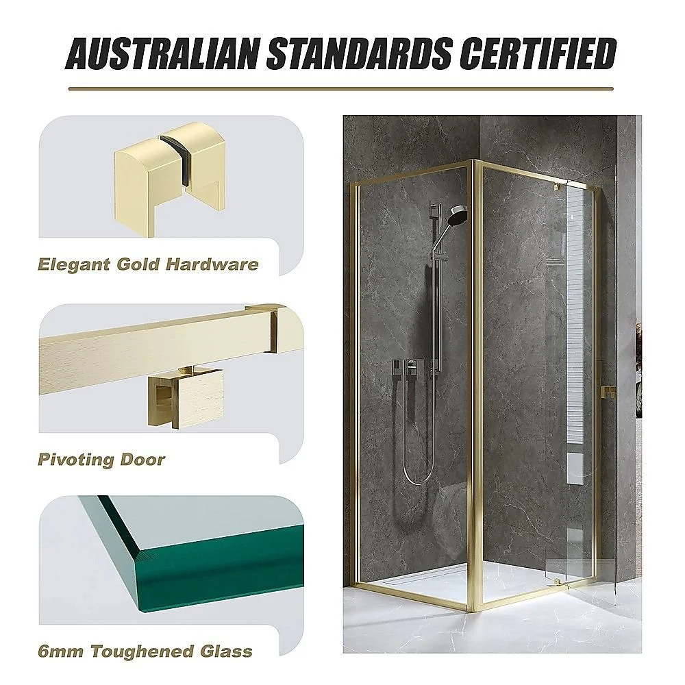 Adjustable Semi Frameless Shower Screen 74-82cm x 89-92cm With Gold Hardware For Modern Bathrooms thumbnail 9