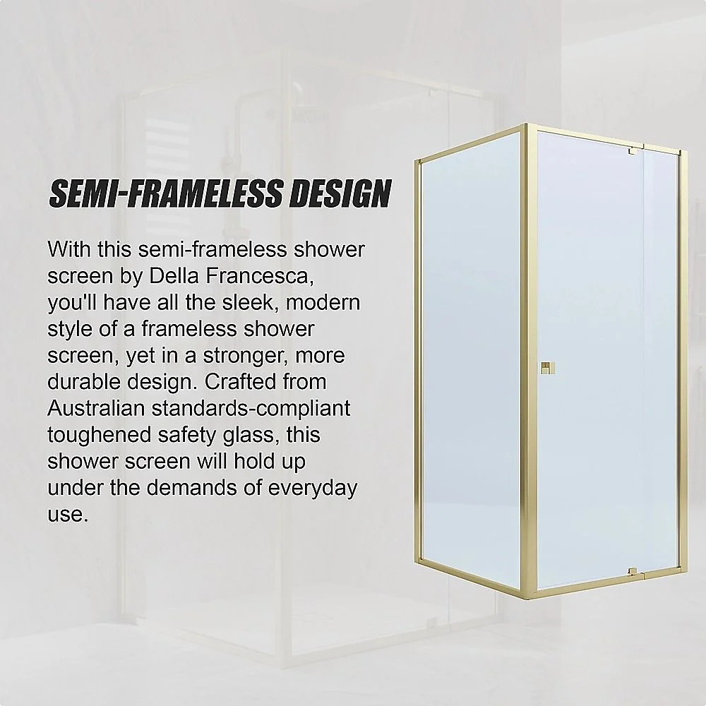 Adjustable Semi Frameless Shower Screen 74-82cm x 89-92cm With Gold Hardware For Modern Bathrooms thumbnail 10
