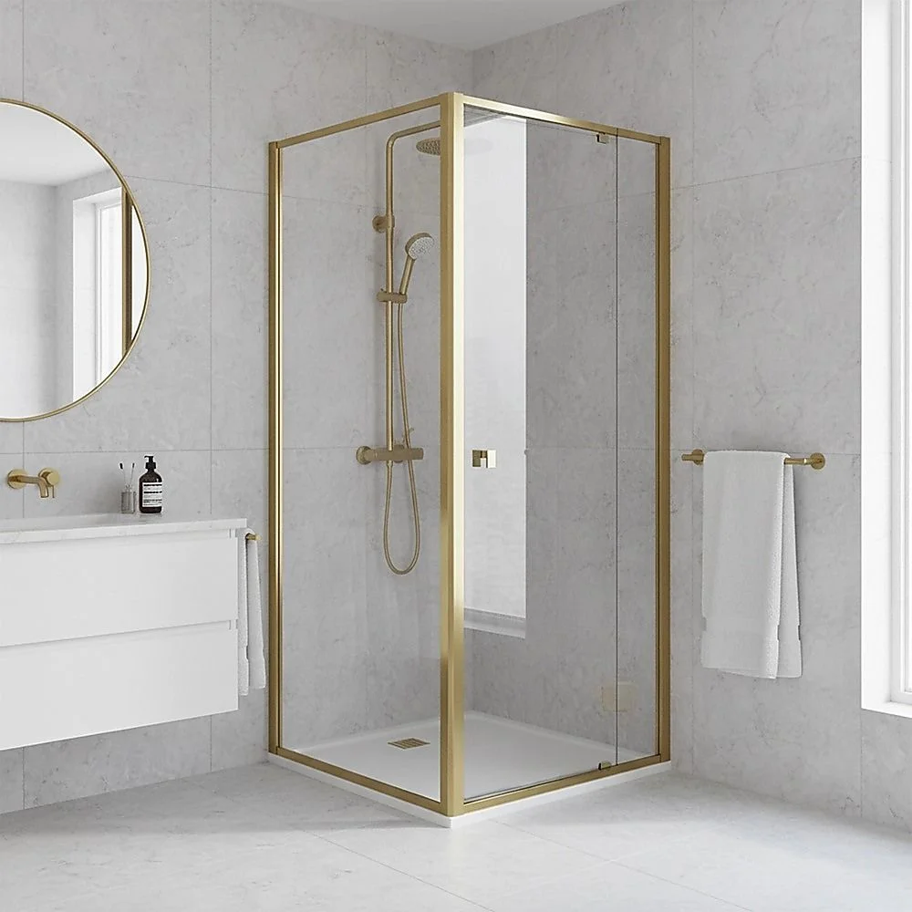 Adjustable Semi Frameless Shower Screen 82-90cm x 98-101cm With Gold Hardware For Modern Bathrooms thumbnail 5