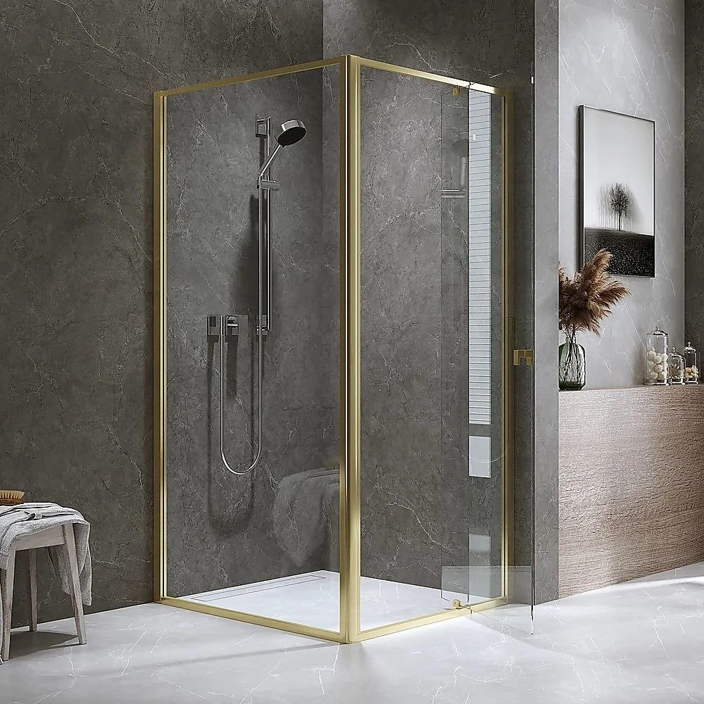 Adjustable Semi Frameless Shower Screen 82-90cm x 98-101cm With Gold Hardware For Modern Bathrooms thumbnail 7
