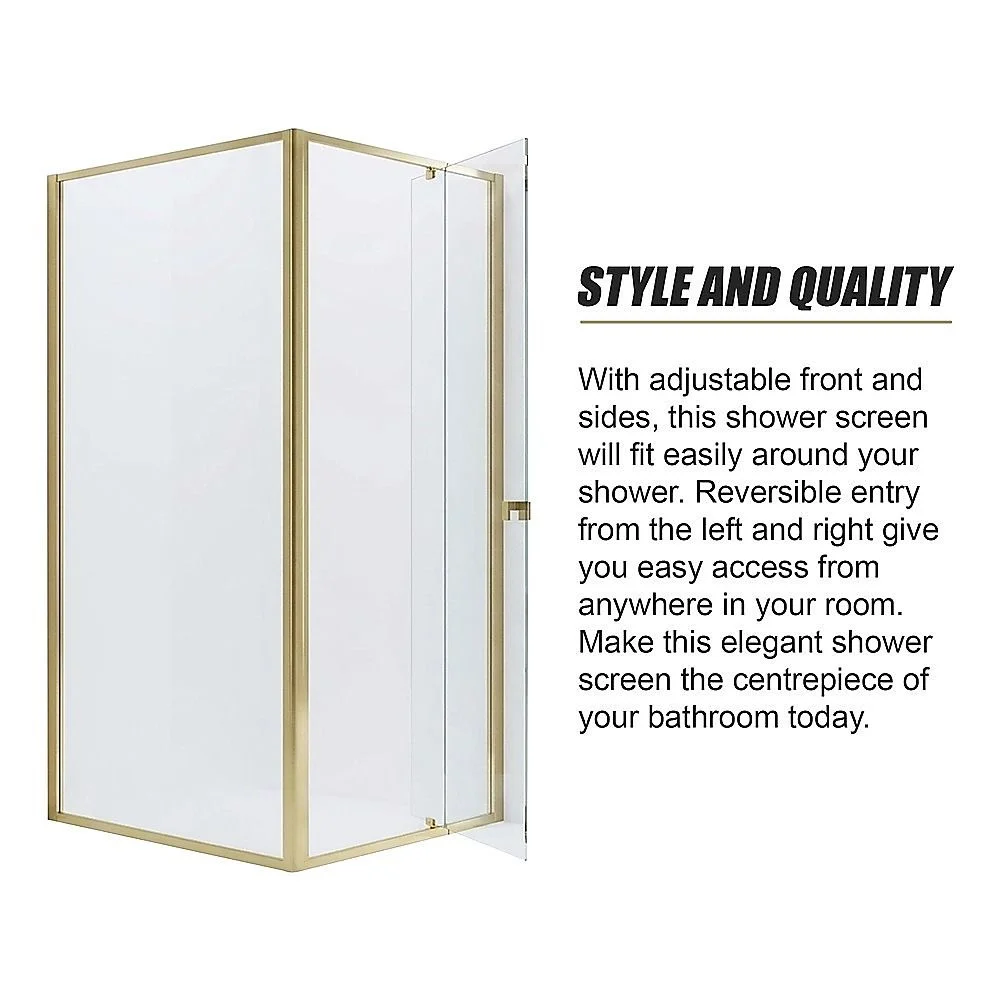 Adjustable Semi Frameless Shower Screen 82-90cm x 98-101cm With Gold Hardware For Modern Bathrooms thumbnail 8