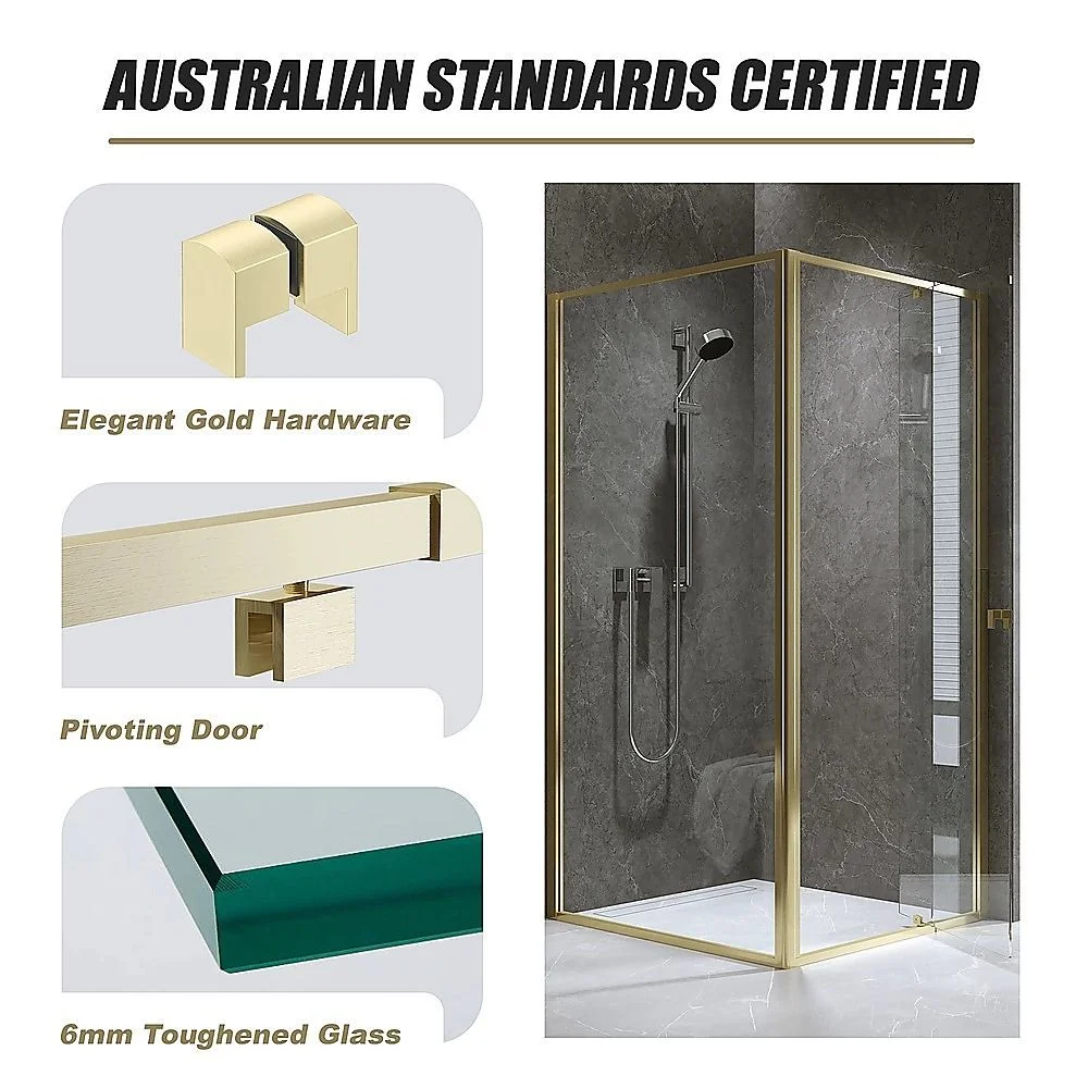 Adjustable Semi Frameless Shower Screen 82-90cm x 98-101cm With Gold Hardware For Modern Bathrooms thumbnail 9