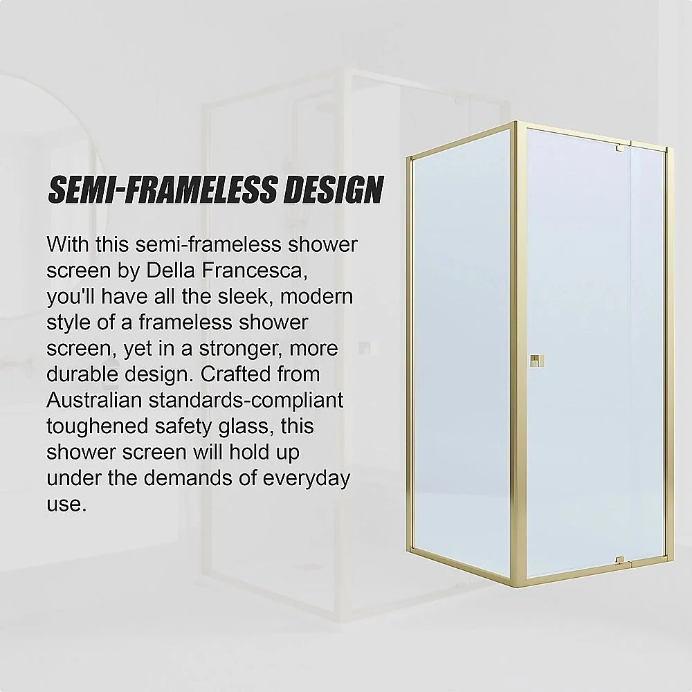 Adjustable Semi Frameless Shower Screen 82-90cm x 98-101cm With Gold Hardware For Modern Bathrooms thumbnail 10