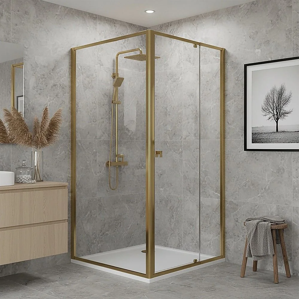 Adjustable Semi Frameless Shower Screen 98-106cm x 98-101cm With Gold Hardware For Modern Bathrooms thumbnail 5