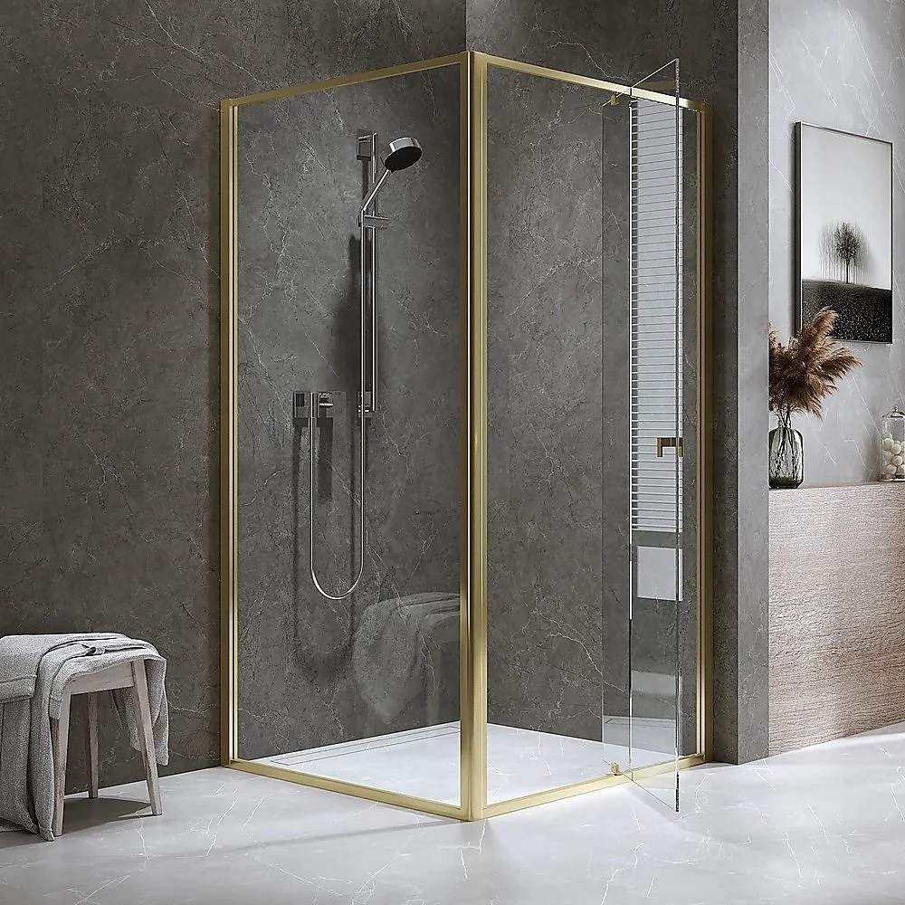 Adjustable Semi Frameless Shower Screen 98-106cm x 98-101cm With Gold Hardware For Modern Bathrooms thumbnail 7