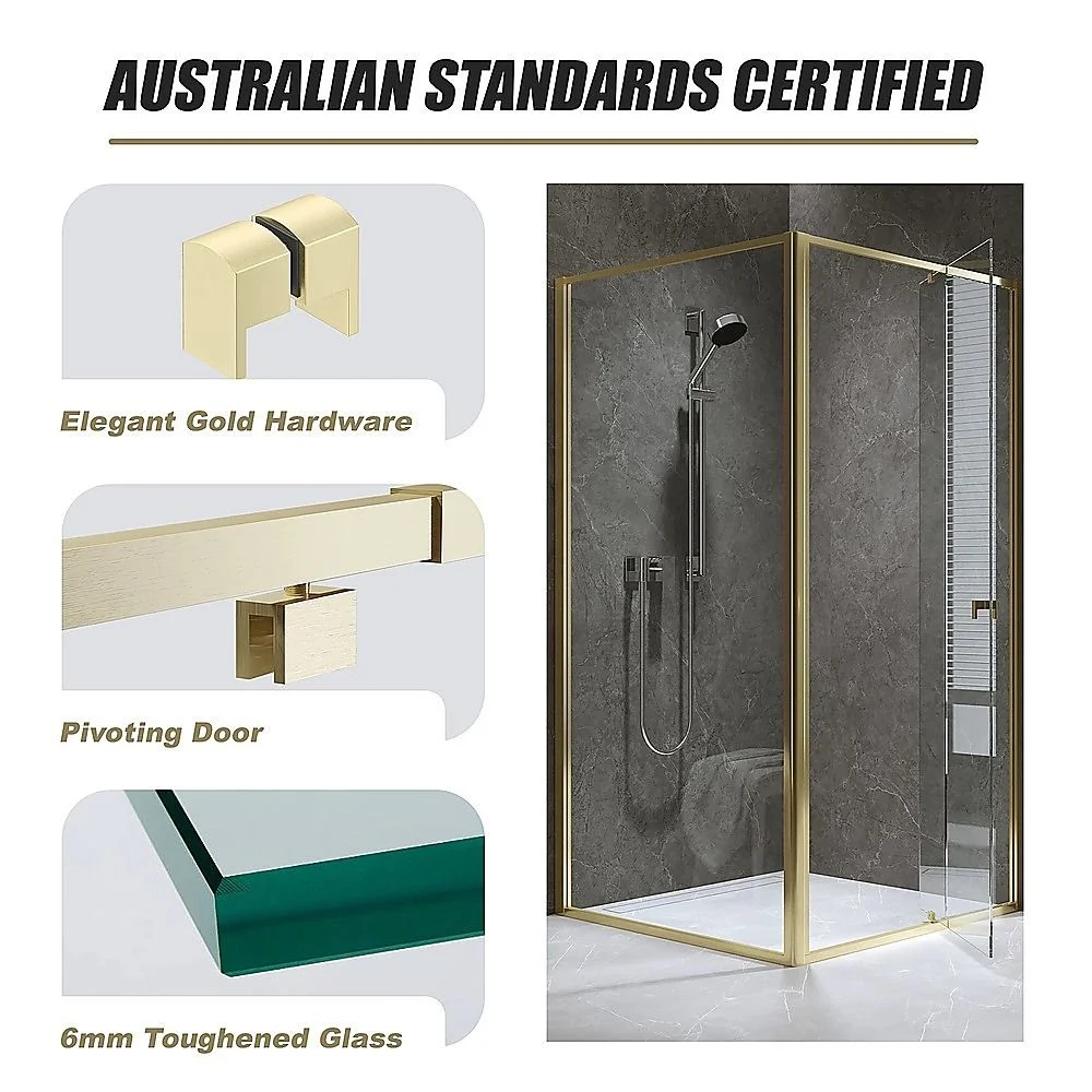 Adjustable Semi Frameless Shower Screen 98-106cm x 98-101cm With Gold Hardware For Modern Bathrooms thumbnail 9