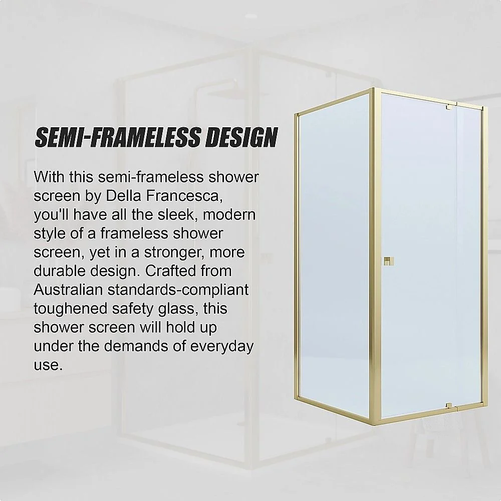 Adjustable Semi Frameless Shower Screen 98-106cm x 98-101cm With Gold Hardware For Modern Bathrooms thumbnail 10