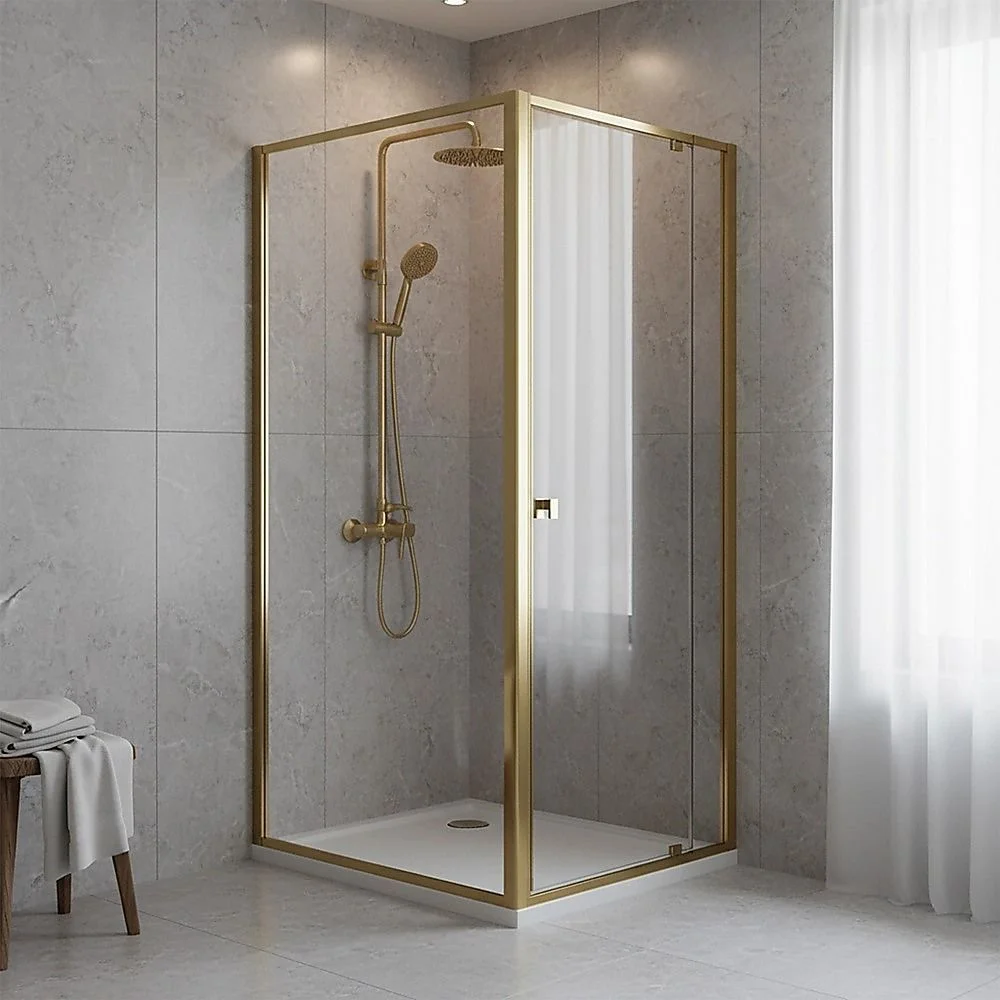 Adjustable Semi Frameless Shower Screen 74-82cm x 98-101cm With Gold Hardware For Modern Bathrooms thumbnail 5