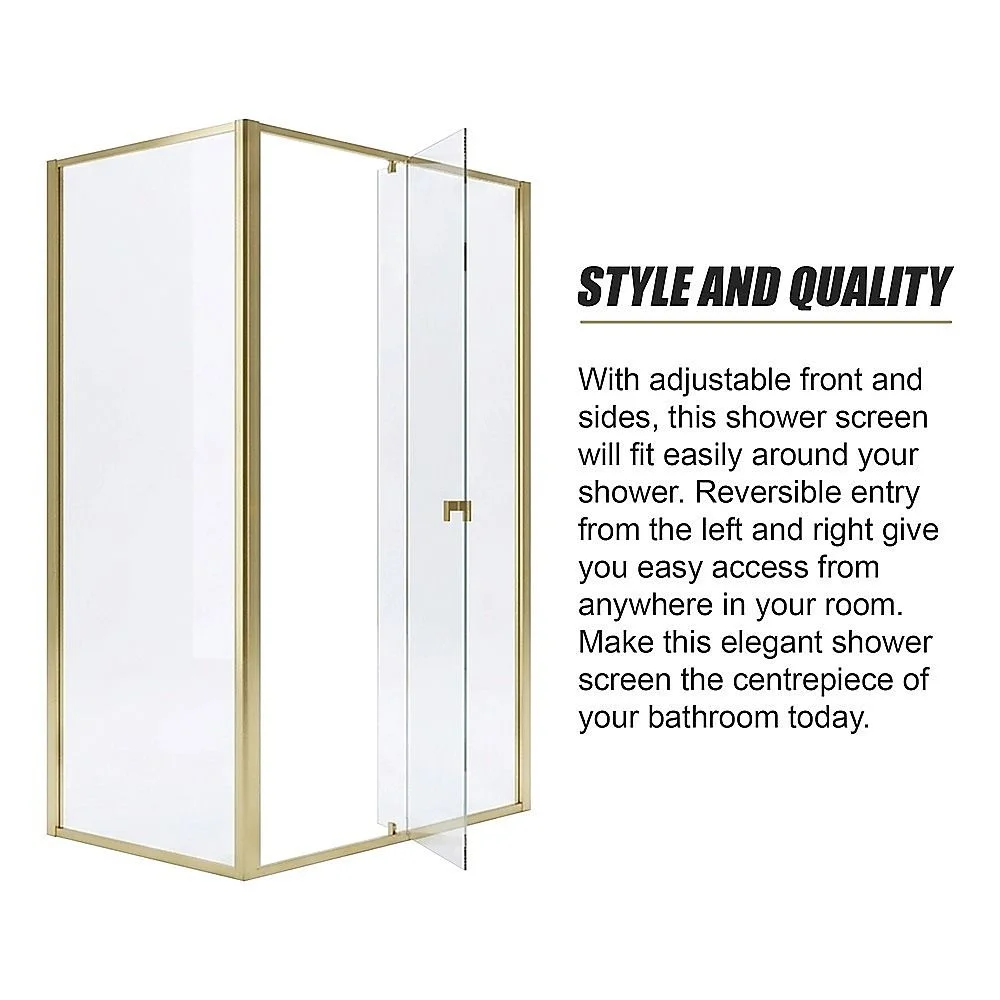 Adjustable Semi Frameless Shower Screen 74-82cm x 98-101cm With Gold Hardware For Modern Bathrooms thumbnail 8