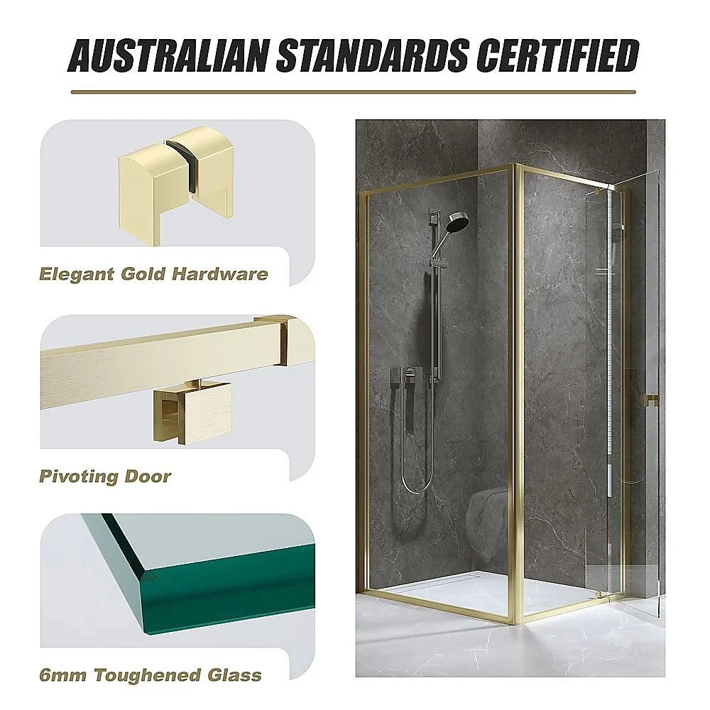 Adjustable Semi Frameless Shower Screen 74-82cm x 98-101cm With Gold Hardware For Modern Bathrooms thumbnail 9