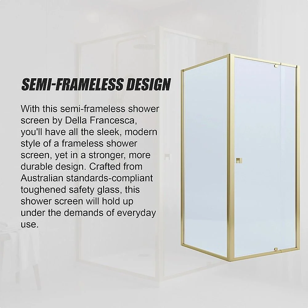Adjustable Semi Frameless Shower Screen 74-82cm x 98-101cm With Gold Hardware For Modern Bathrooms thumbnail 10