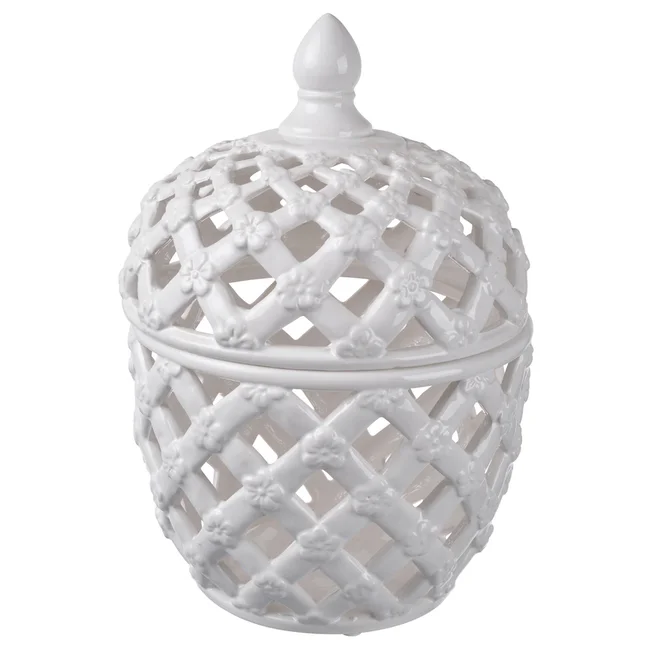 Lattice Decorative Lidded Jar Tall Flower Motive 29cm
