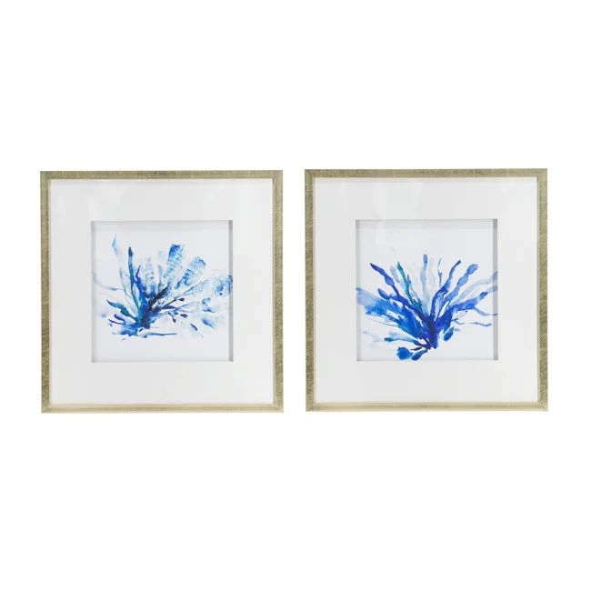 Set of 2 Blue Coral Framed Wall Art Blue 56cm