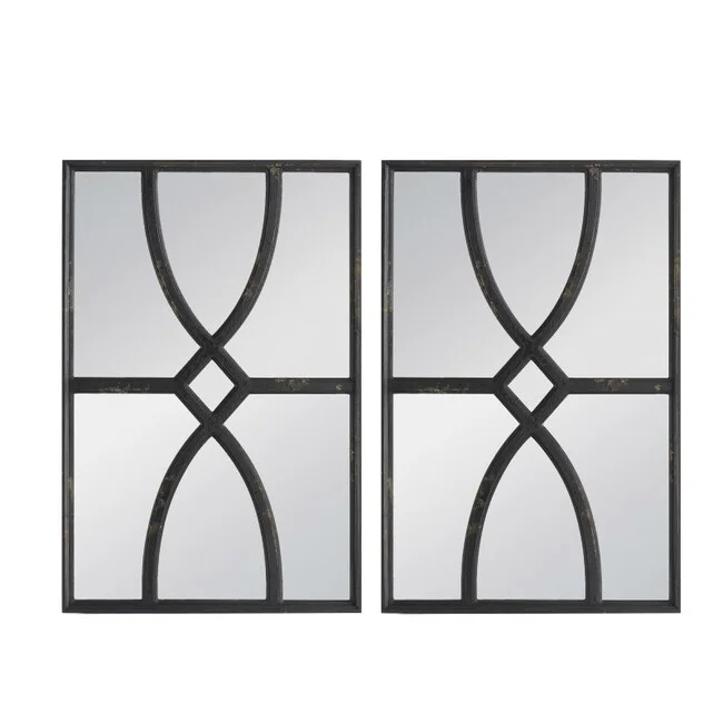 Set 2 Black Carved Wall Mirrors 67cm