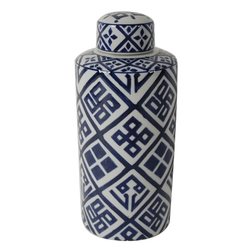 Valora Blue & White Cylinder Jar 35cm