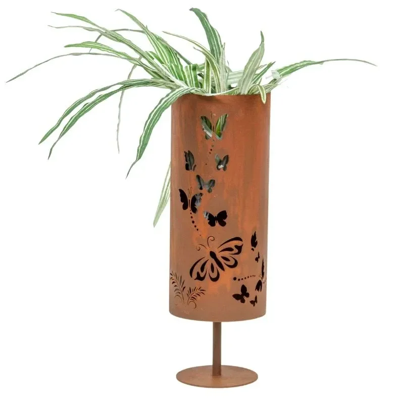 Rust Round Pillar Candle Holder 26cm Iron Table Centrepiece