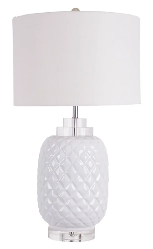Island White Table Lamp Gloss Ceramic Bedside 67cm