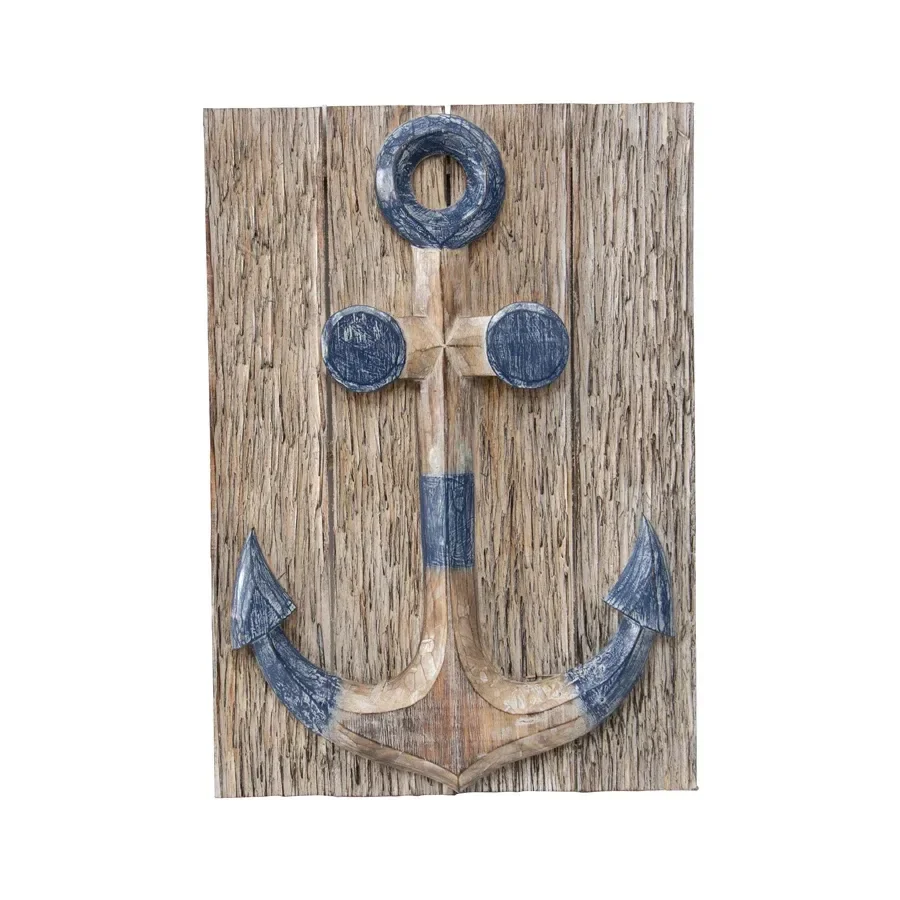 Hand-Carved Wood Anchor Plaque Wall Art 40x60cm