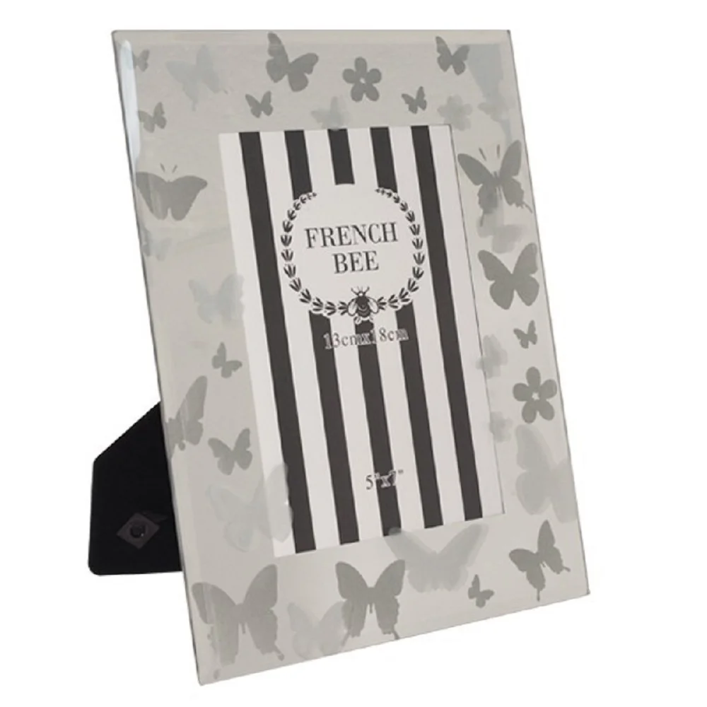 Butterfly Photo Frame 5''x7'' Glass Front Gold 21cm