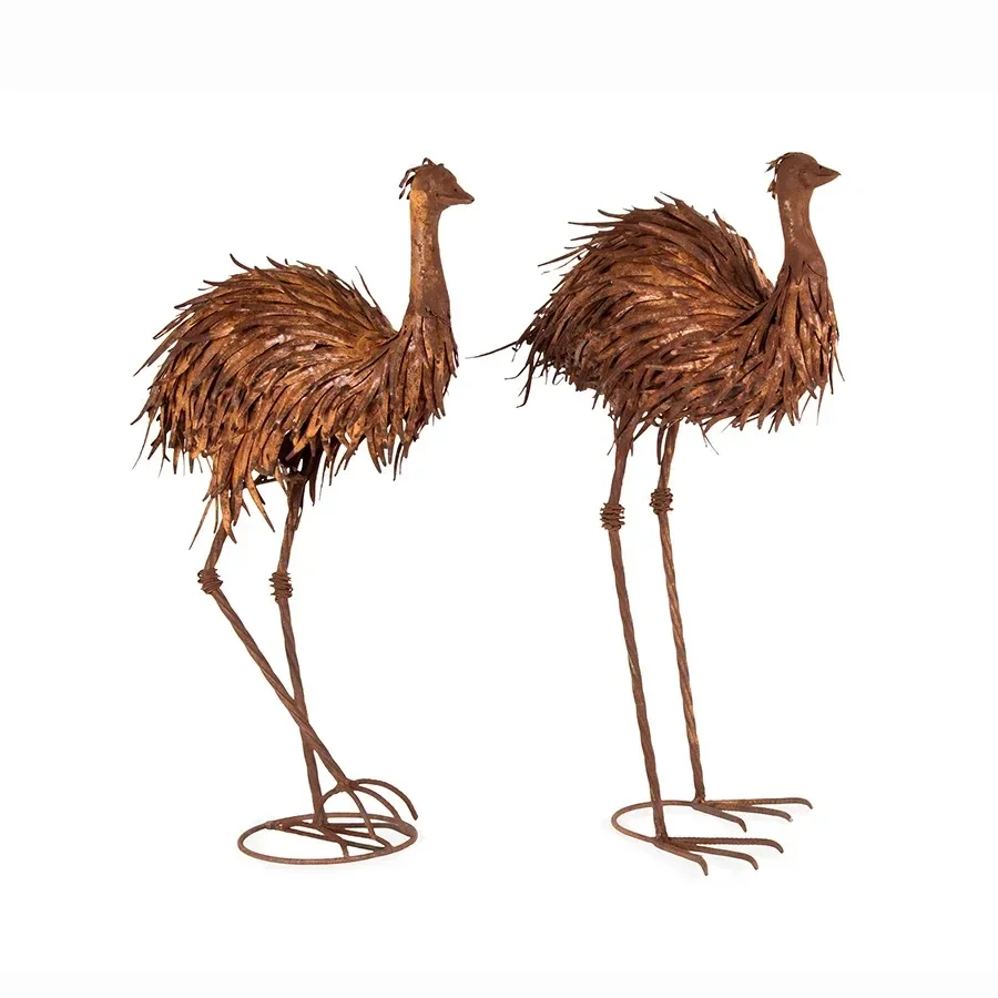Set of 2 Large Assorted Metal Emu Garden Statues 37x58cm