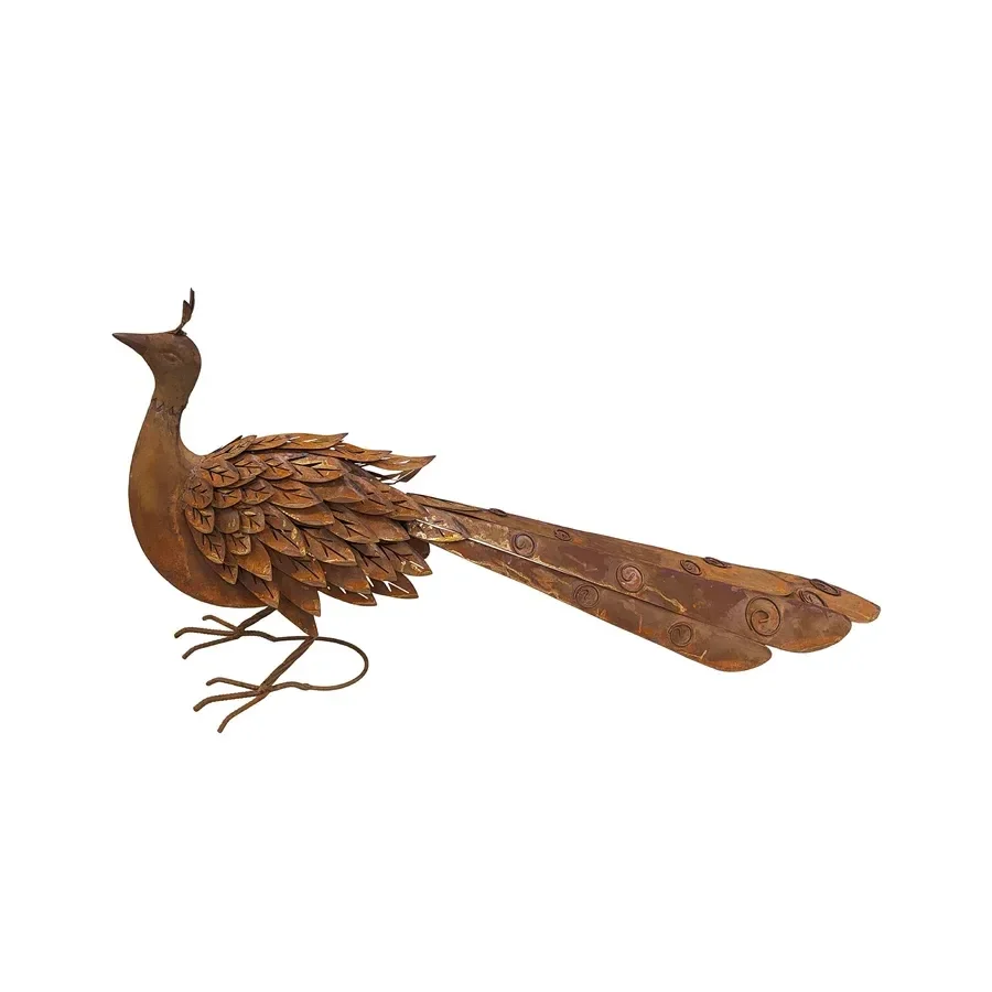 Rust Peacock Garden Statue 88x44cm Outdoor Ornament
