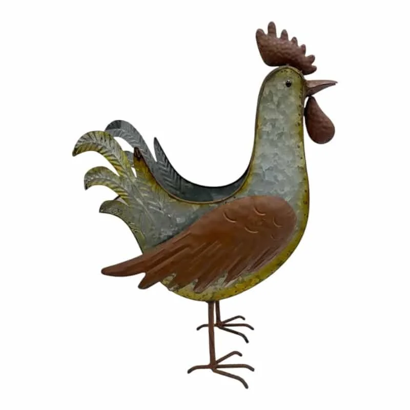 Distress Finish Rooster Planter / Storage Holder 39cm