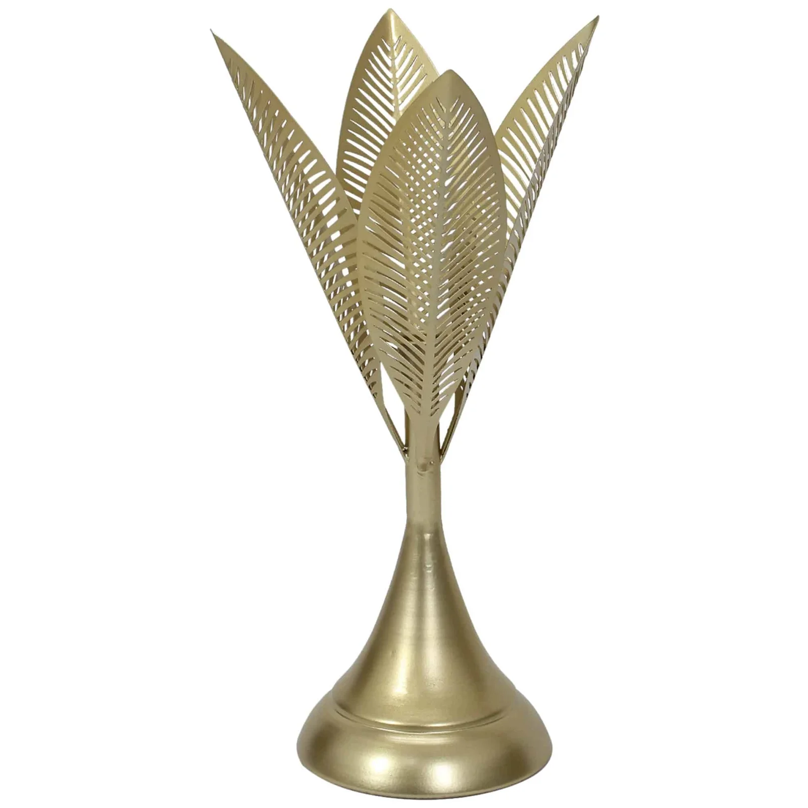 Aura Leaves Taper Candleholder 15x40cm Distressed Gold Metal