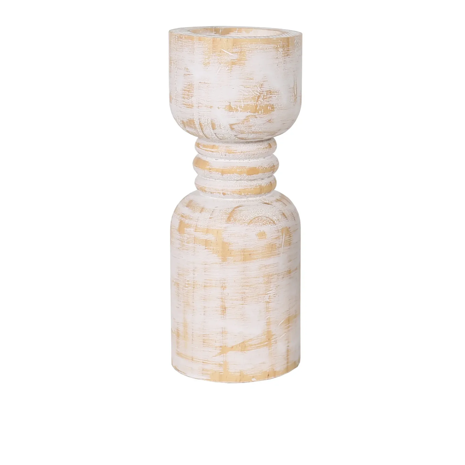 Contemporary Carved Loop Pillar Candleholder 30cm Whitewash