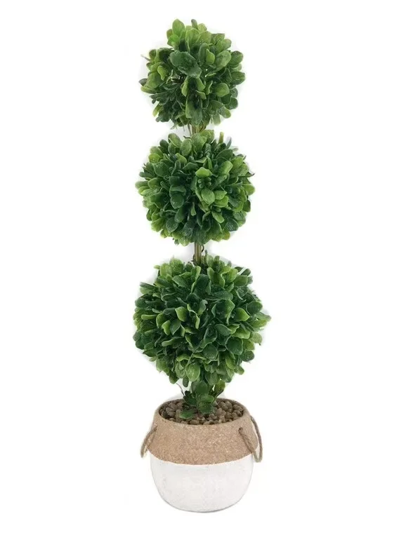 Artificial 3 Ball Topiary in Cement Pot Tree 81cm