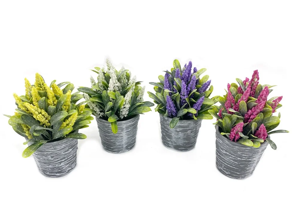 Set 4 Artificial Lavender In Plastic Pot 7x19cm