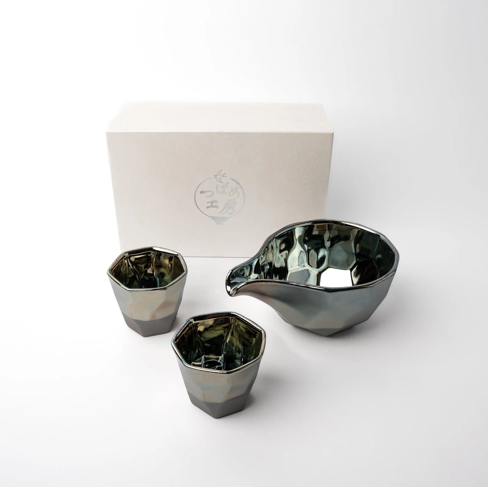 Sake Set Faceted Ink Glaze