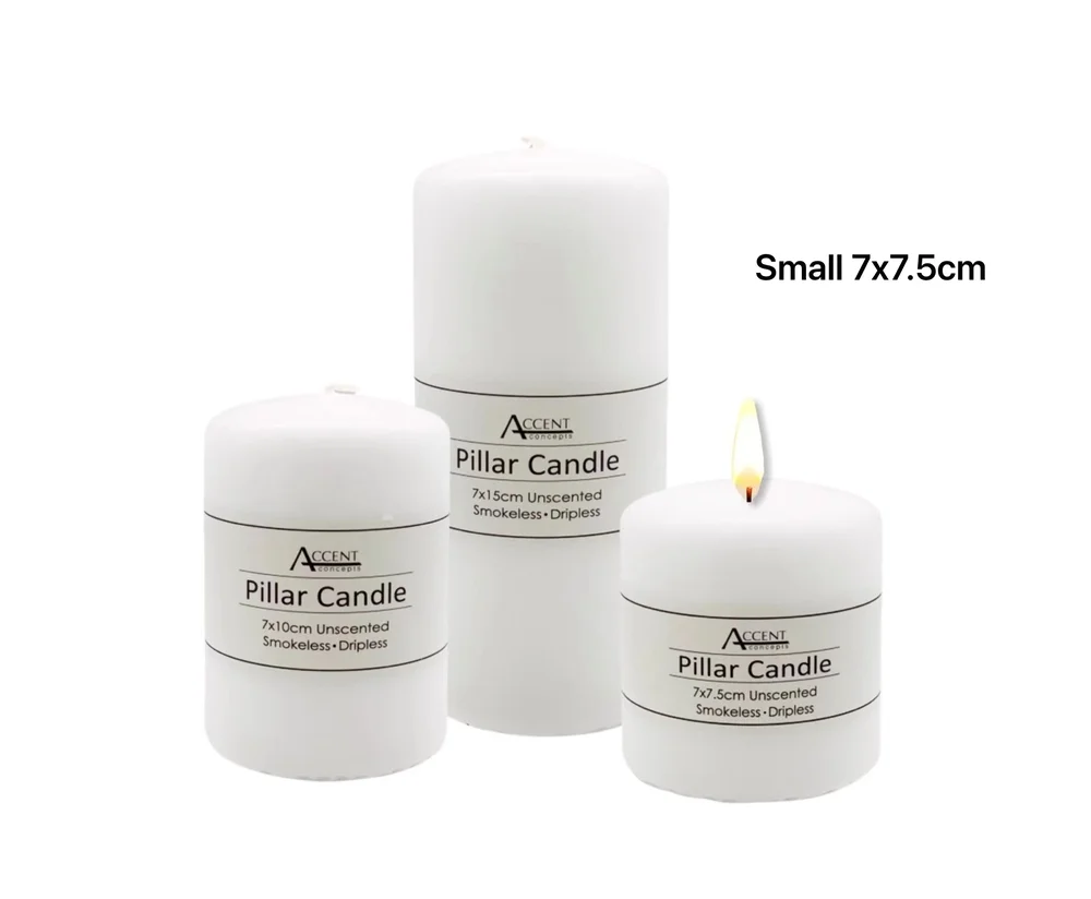 bulk 48 Unscented White Pillar Candle 7cm