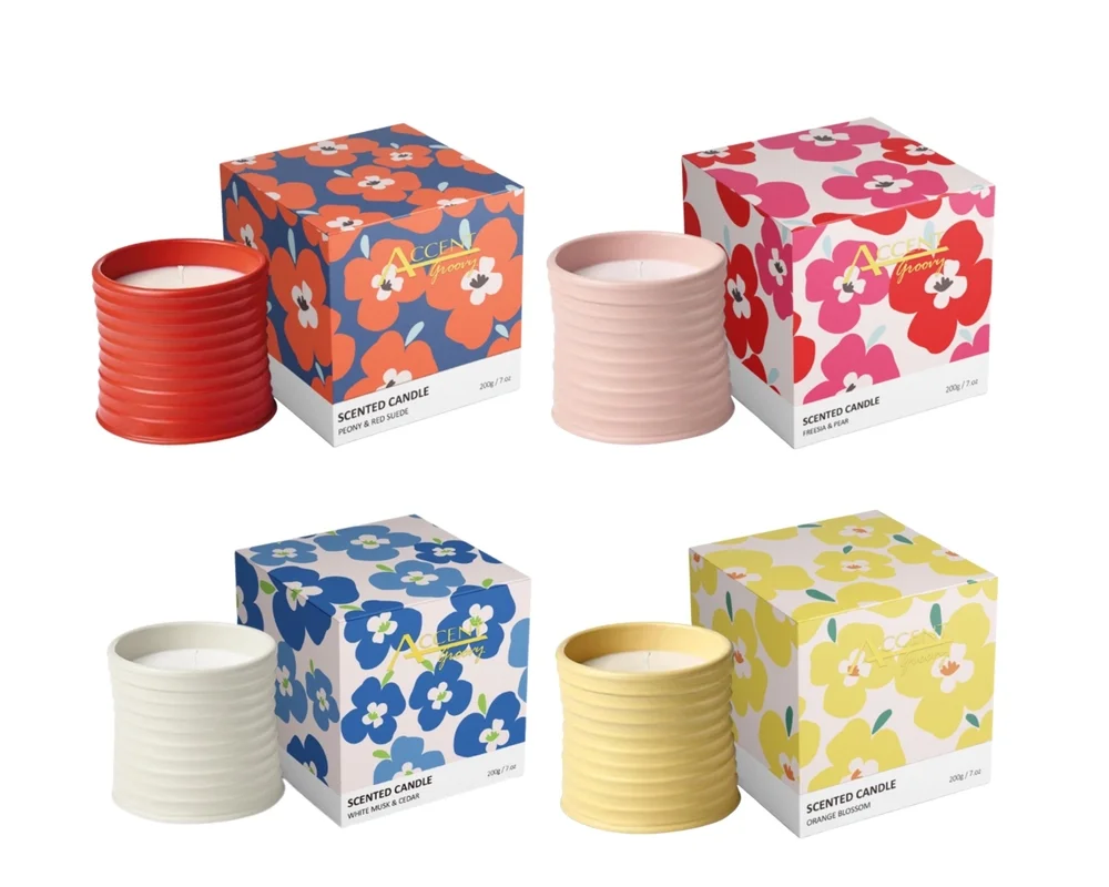 bulk 12 Accent Groovy Scented Candle in Ceramic 200G 4 Assort