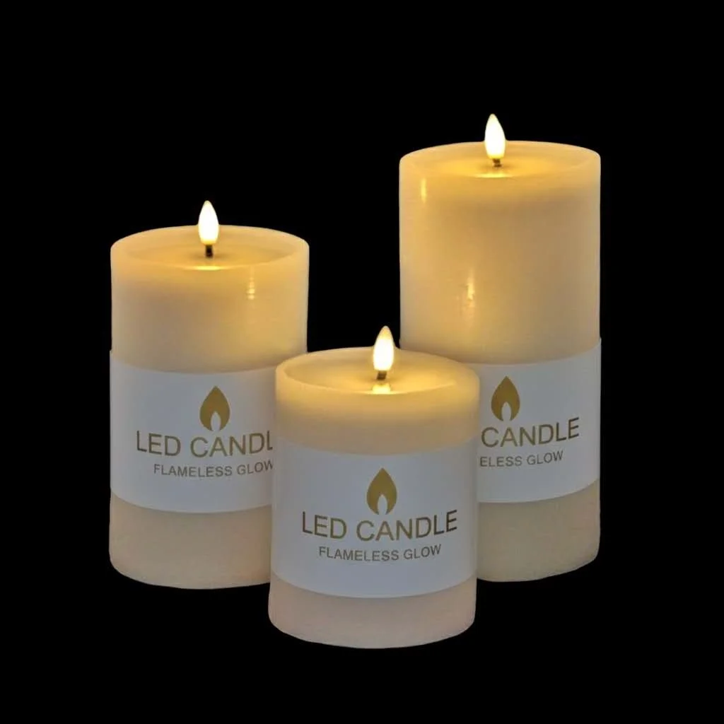 bulk 6 Reflection Led Pillar Candle Rustic White 20cm