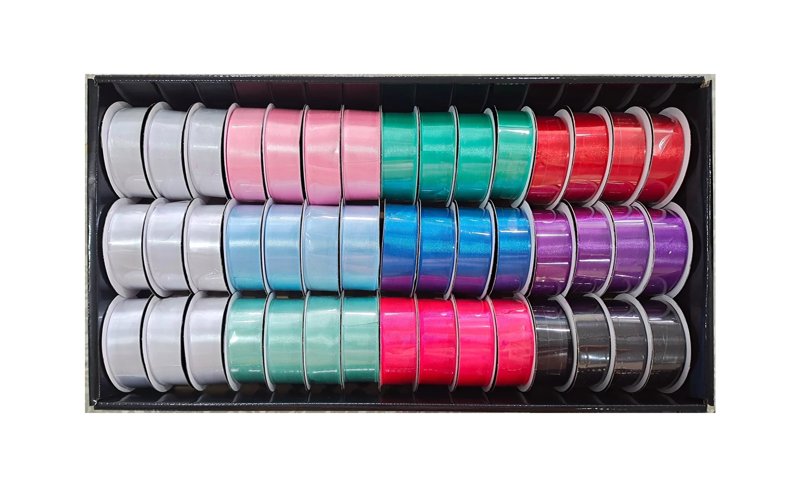 bulk 45 Roll Satin Ribbon 4mtr 25mm Displayed Box