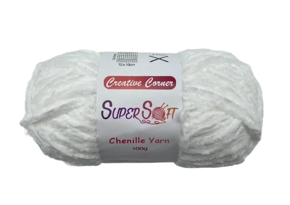 bulk 12 White Super Soft Chenille Yarn 100G