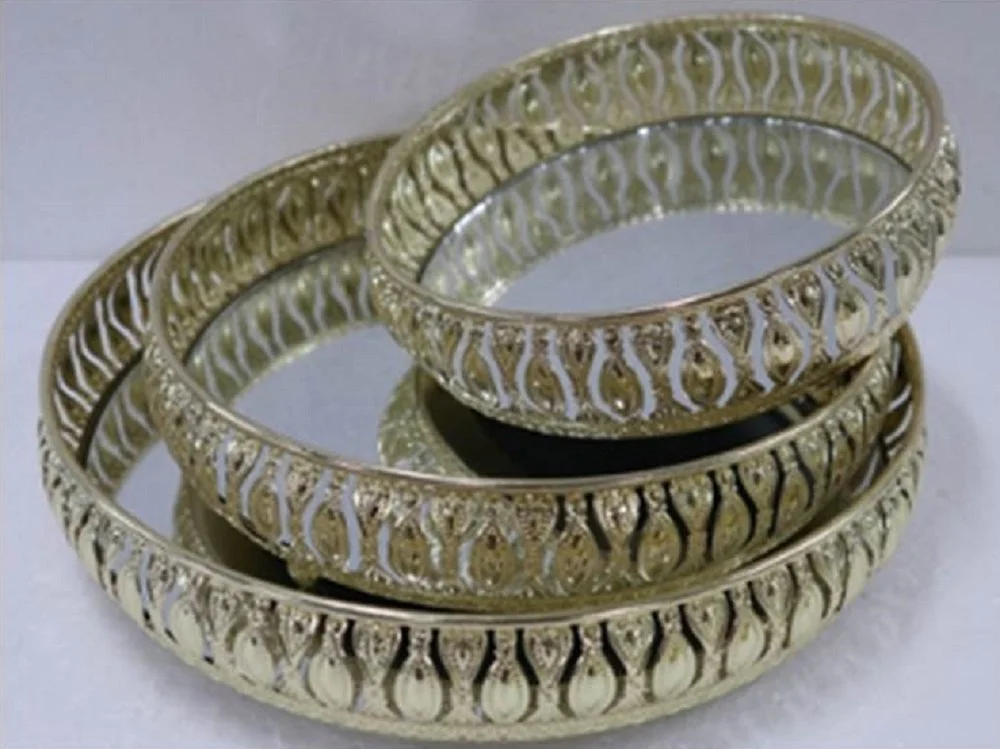 Set 3 Mirror Metal Tray 34x6cm