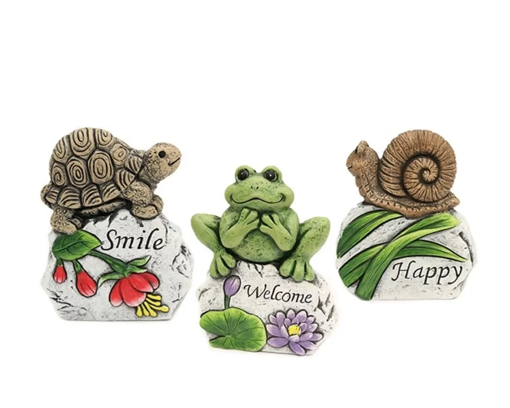 Set 3 Concrete Turtle Frog & Snail Garden Ornaments 13cm