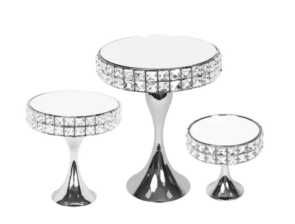 Set 3 Diamond Style Mirror Cake Stand 39cm