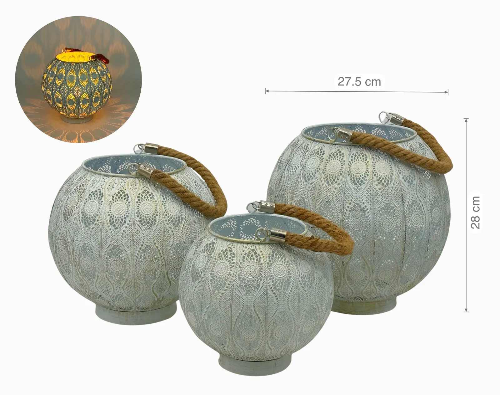 White Wash Moroccan Lantern 28cm