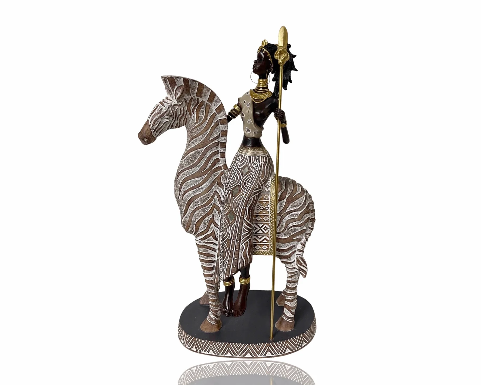 Polyresln African Warrior On Zebra 17x33cm