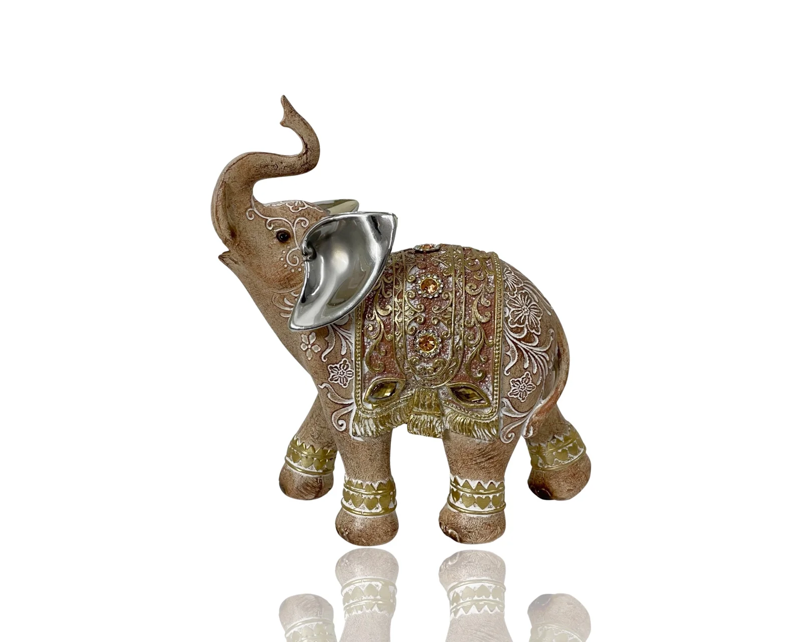 Polyresln Mehndi Design Elephant Ornament 17x19cm