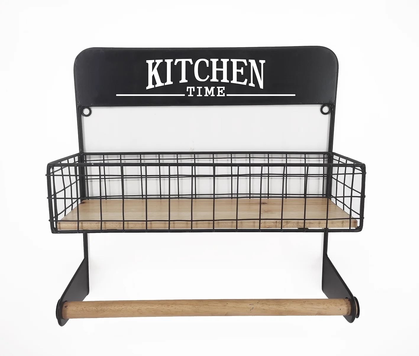 Wooden Kitchen Basket W Hanging Rail 35x35cm