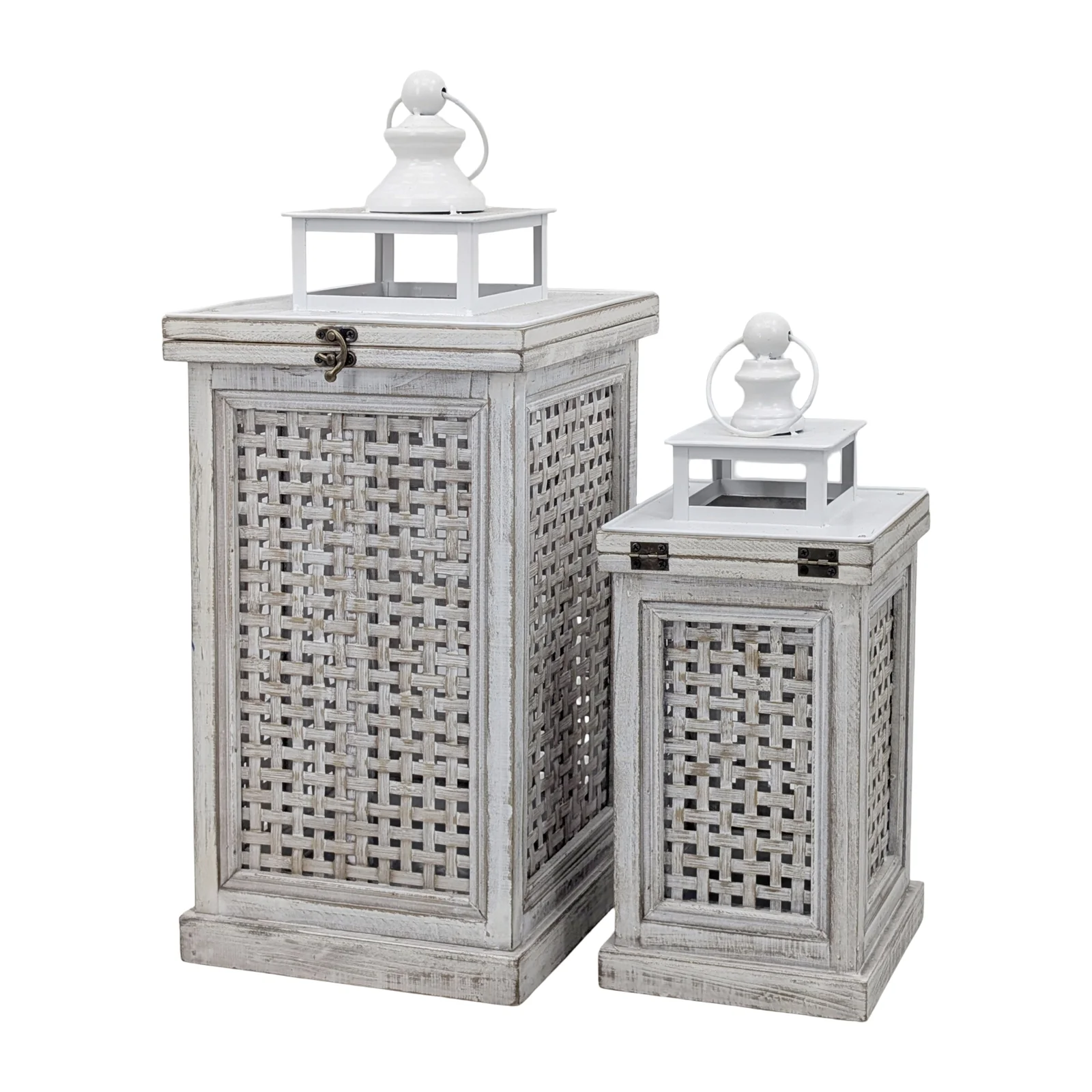 Set 2 Wooden Coastal Cottage Lanterns 57cm